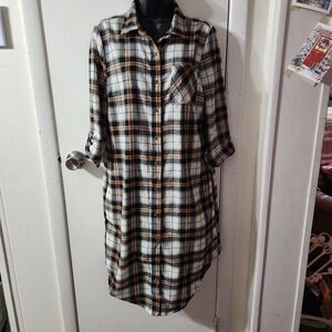 Madison & Hudson Plaid Cotton Blend Long Flanel Dress Rustic Farmhouse Small